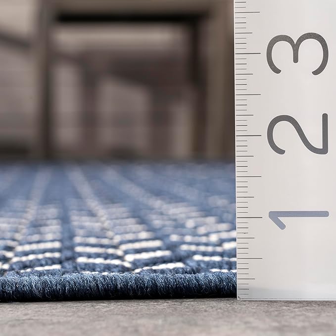Nuloom Outdoor Performance Camryn Navy/Ivory, 8' Square, Herringbone, Soft, High Traffic, Stain Resistant, Easy Clean, Durable Area Rug for Indoor/Outdoor Patio, Deck, Porch, Garden, Courtyard