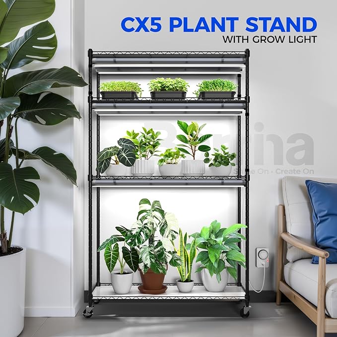 Barrina CX5 Plant Stand with Grow Lights for Indoor Plants, 4-Tier Plant Shelf with T8 3FT 180W Full Spectrum Grow Light for Seed Starting, Succulent, Timer Socket, Greenhouse, 35.4"x13.8"x59"