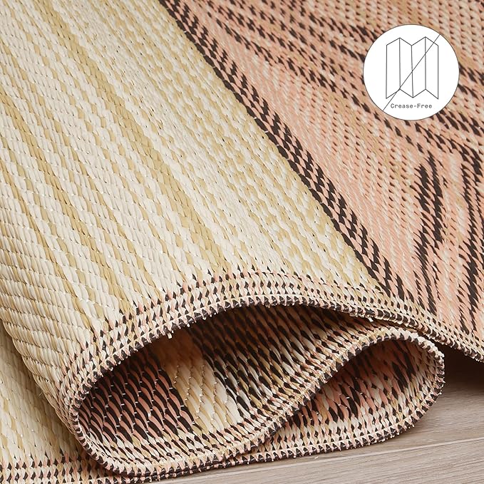 Fab Habitat Outdoor Rug - Waterproof, Fade Resistant, Crease-Free - Premium Recycled Plastic - Tribal Boho - Porch, Deck, Balcony, Mudroom, Laundry Room, Patio - Lagos - Sand & Coral - 3 x 5 ft