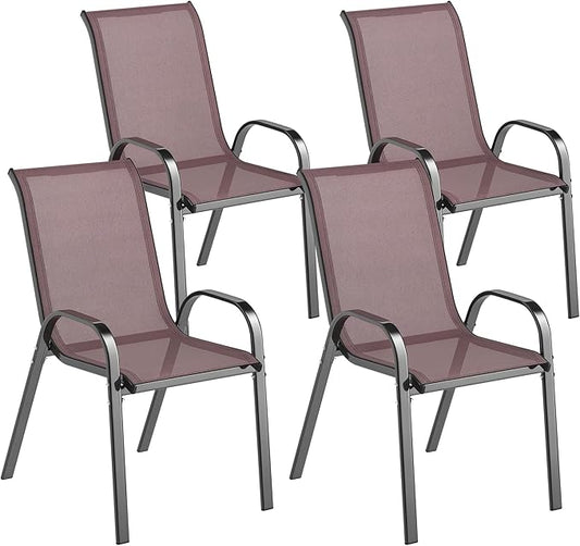 Outsunny Outdoor Dining Chairs Set of 4, Stackable Patio Dining Chairs, High Back Outdoor Patio Chairs with Breathable Mesh Seat, Metal Frame for Garden Lawn Backyard, Brown