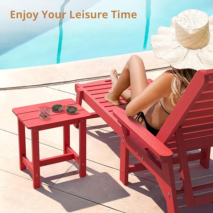 LUE BONA Outdoor Side Table, HDPS Small Adirondack End Table for Patio, Porch, Deck, Weather Resistant, Easy Maintenance, Indoor or Outdoor Use, Bright Red