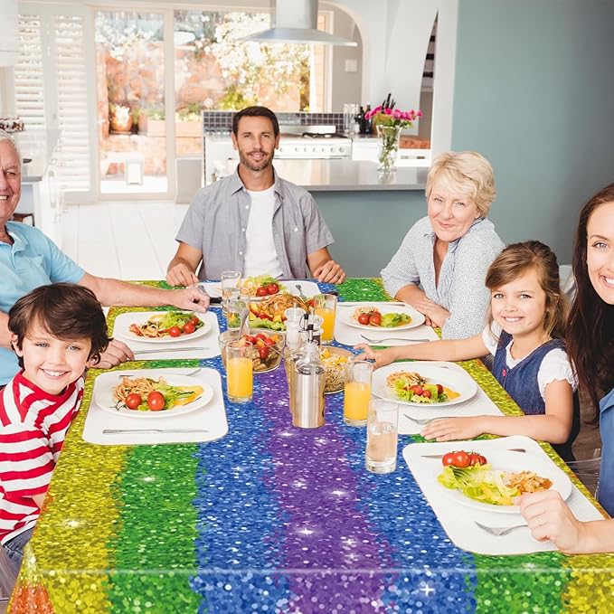 3 Pieces Rainbow Rectangle Plastic Tablecloth - 54x108 Inch Disposable Colorful Table Cover for Pride Month, Gay Pride Celebrations, Birthday, and Rainbow-Themed Party Decorations