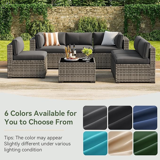 Aoxun Replacement Cushions for Outdoor Furniture, 14-Piece Outdoor Cushions for Patio Furniture, Deep Seat, Splash-Proof & Fade Resistant Couch Cushion for 6-Seat Patio Conversation Sets, Grey