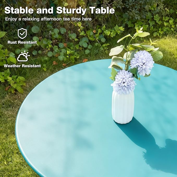 3 Piece Bistro Set, Folding Patio Furniture Set, Outdoor Table and Chairs Set for Patio, Garden, Balcony and Poolside，Peacock Blue