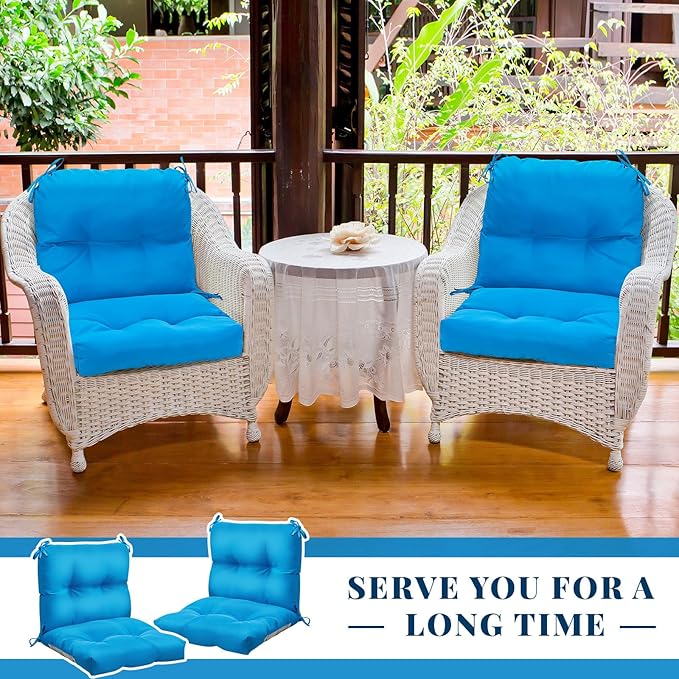 Geetery Set of 4 High Back Wicker Patio Chair Cushions for Outdoor Furniture 41.74x20.87x3.94 Inch Waterproof Thick Replacement Seat Pads with Non Slip Ties for Porch, Deck, Lawn & Garden(Blue)
