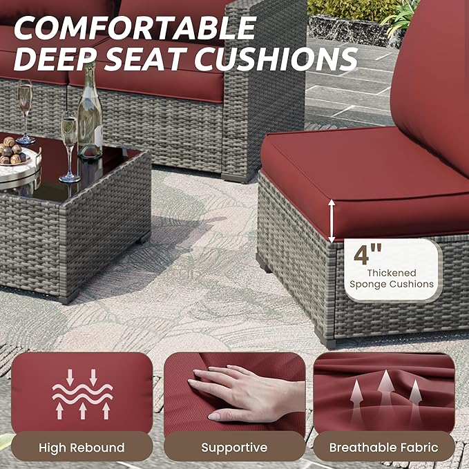 Amopatio Outdoor Chair Cushions 22.5"× 20.3" × 4", Set of 4 with Removable Cover, Waterproof & Fade Resistant seat Cushions for Patio Furniture, Burgundy