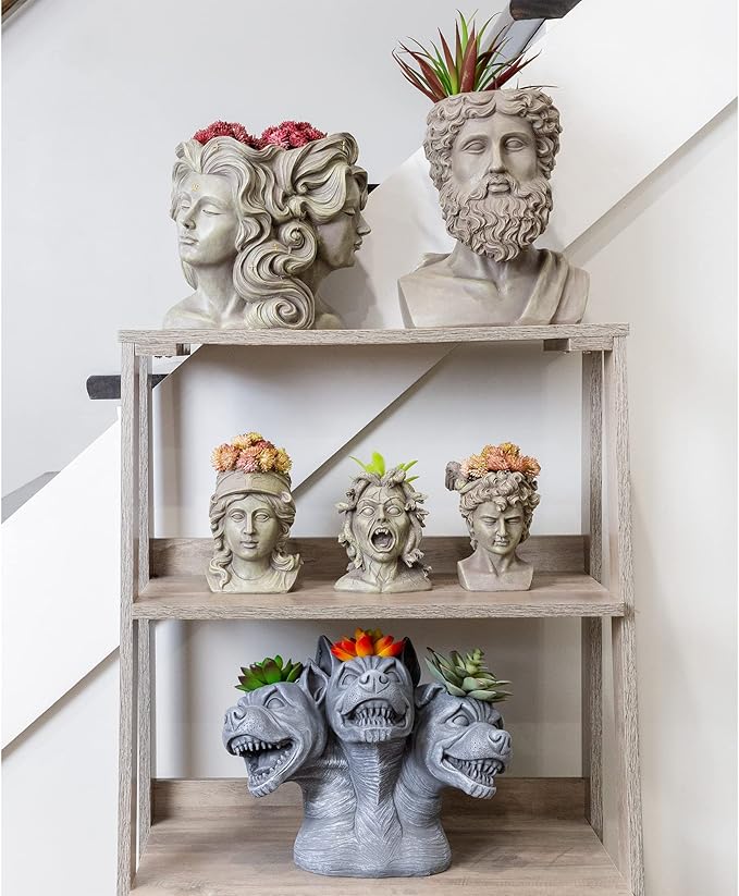 Greek God Zeus Planter Pot (Mini Size); Garden Decor Statue Head Planter