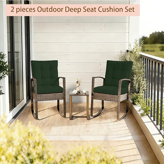 2 Piece Outdoor Patio Chair Cushions, Fade Resistant Outdoor Cushions for Patio Furniture, 6 inch Thickened Rocking Chair Cushions Set (Deep Green, 24x24x6 inch - 2 Pieces)