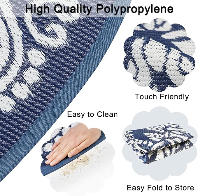 Homcomoda Round Outdoor Patio Rugs 6Ft Waterproof Indoor Outdoor Area Rugs Clearance Reversible Straw Rugs Circle Outdoor Area Rugs for Porch Garden Deck Backyard Balcony