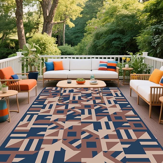 WILDROOTS 5x8 Feet Texture Pattern Plastic Outdoor Rug, Stain Resistant Waterproof Reversible Outdoor Patio Rug, Fade Resistant Camping Rug