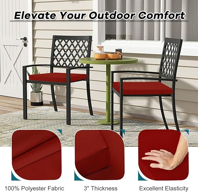 Basic Beyond Outdoor Chair Cushions Set of 4, Square Corner Outdoor Cushions for Patio Furniture, Water Resistant Patio Chair Cushions with 2 Ties, 18.5x16x3, Brick Red