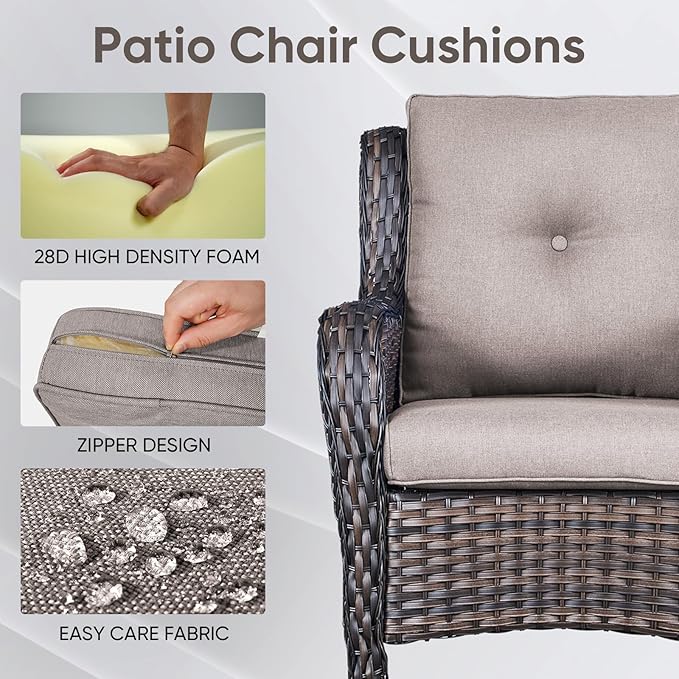 Patio Chair Cushions 5 Packs - Outside 22x24 High Back Water-Resistant Cushion with Zipper Cover for Outdoor Glider Rocking Chairs Loveseat 3-seat Couch Sofa – Grey/Buckle
