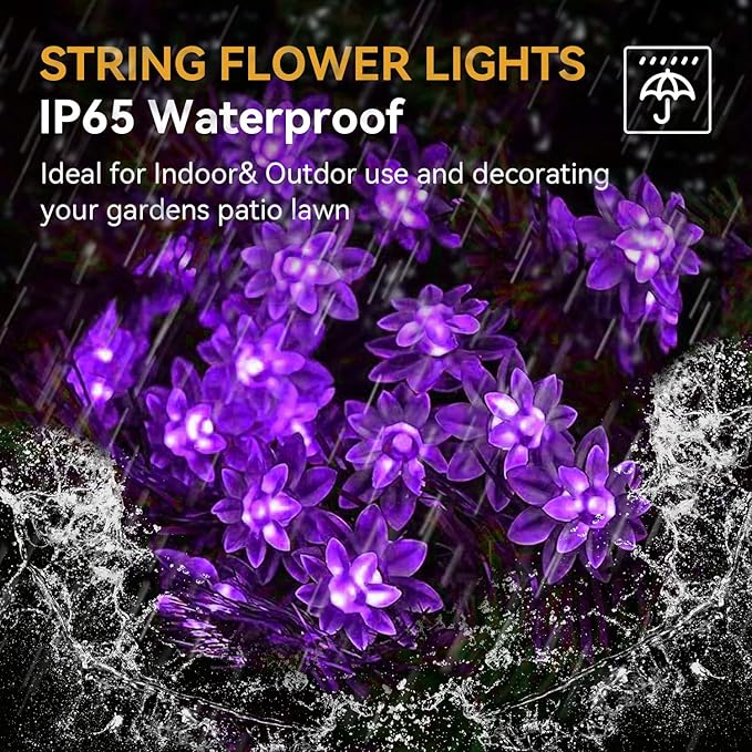 ITICdecor Solar Flower String Lights Outdoor Waterproof 50 LED Upgraded Flower Fairy Light for Garden Fence Patio Yard Christmas Tree Lawn Party (Purple)