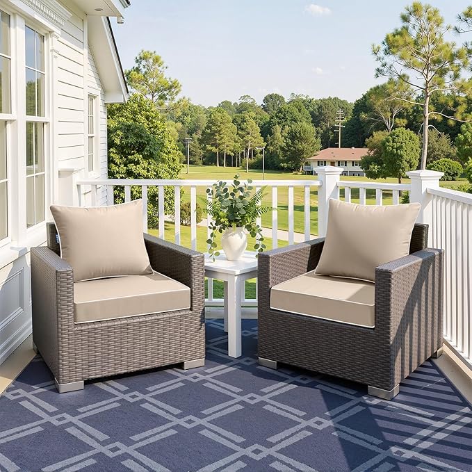MIULEE Beige Outdoor Seat Cushion 24x24 Inch Waterproof & 3 Year Fade Resistant Deep Seat and Back Cushion for Patio Furniture Chair Sofa Couch with Handle and Adjustable Straps