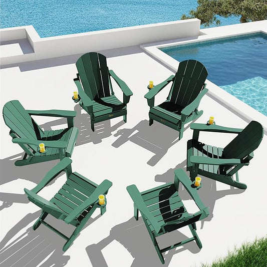 SERWALL Folding Adirondack Chair Painted Adirondack Chair Set of 6 Weather Resistant for Patio Deck Garden, Fire Pit & Lawn Furniture Porch - Green