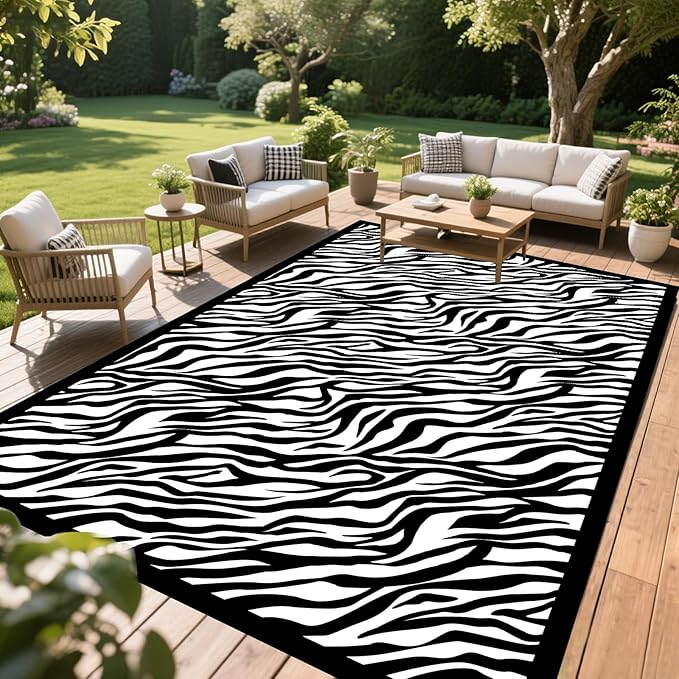 WILDROOTS 5x8 Feet Tiger Stripe Plastic Outdoor Rug, Stain Resistant Waterproof Reversible Outdoor Patio Rug, Fade Resistant Camping Rug