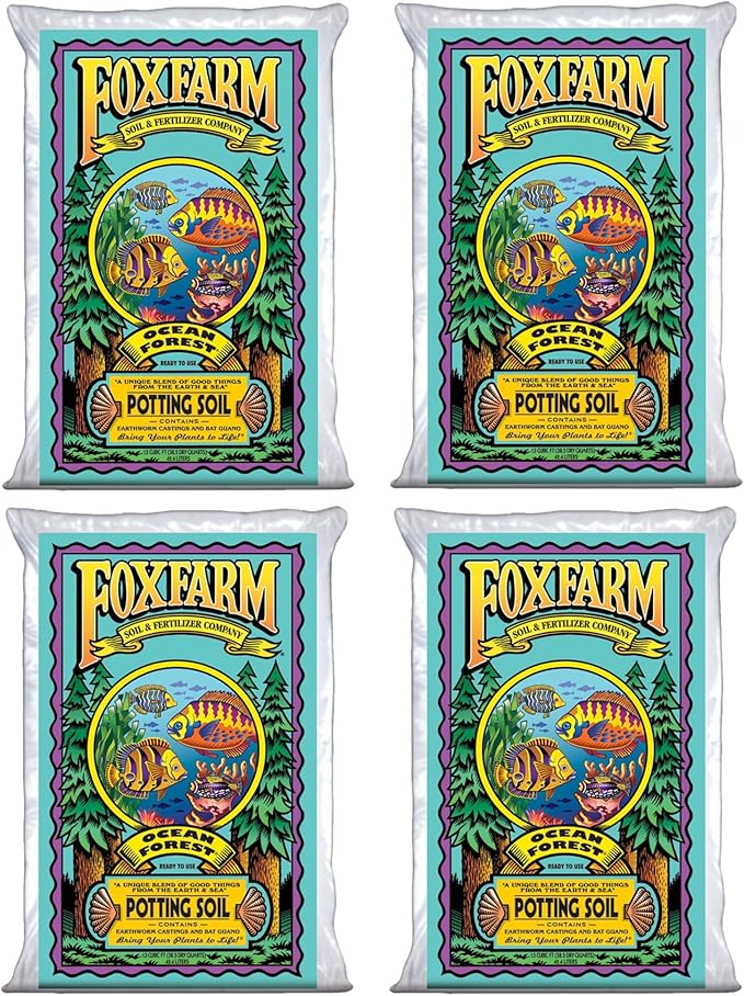 FoxFarm Ocean Forest Potting Soil for Container Gardens - Light, Aerated Texture with Fish Emulsion, Crab Meal, Earthworm Castings - Houseplant Potting Mix for Seedlings & Plant Starts - 4 x 1.5 Cu Ft