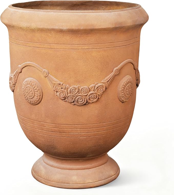 Planters for Indoor & Outdoor Plants, 16.5" Large Magnesium Oxide Urn Planter with Drainage Hole, Decorative Unique Garden Plant Pots for Front Porch & Home Decor, Rust Color