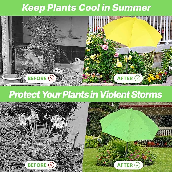 SUTROMA 3 Pcs Plant Umbrellas for Outdoor Plants, Adjustable Plant Shades for Outdoor Plants and Garden Beds, Provide Sun Shade for Courtyard Balcony Plants - 35.4×23.6 Inch