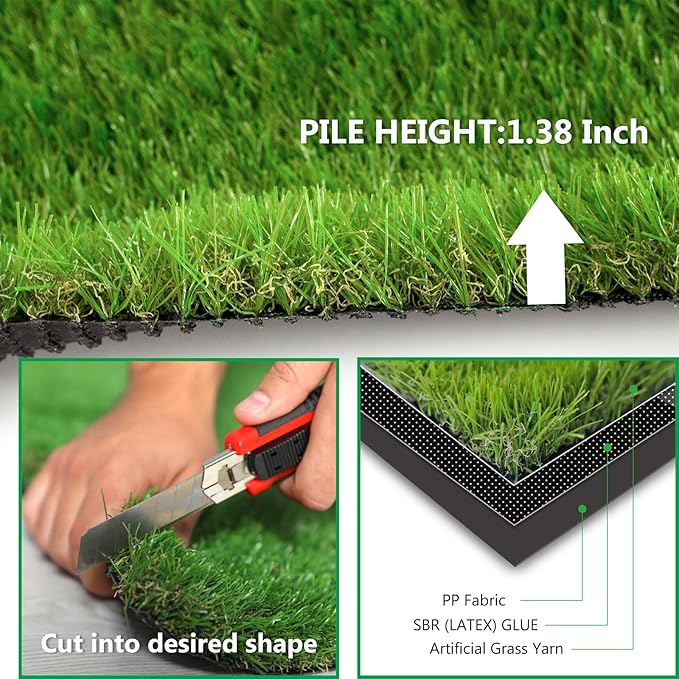 Artificial Grass Rug Outdoor Indoor 3FTX24FT Fake Grass Carpet Green Synthetic Grass Pet Turf Realistic Faux Grass Rug with Drain Holes for Garden Lawn Landscape Balcony Home Decor Patio
