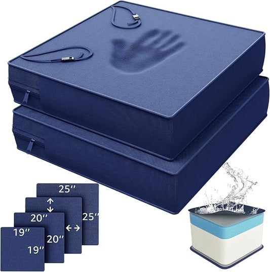 YENING Memory Foam Outdoor Chair Cushions Waterproof 4 Inch Extra Thick Patio Seat Pads for Furniture 20x20 Navy Blue Set of 2