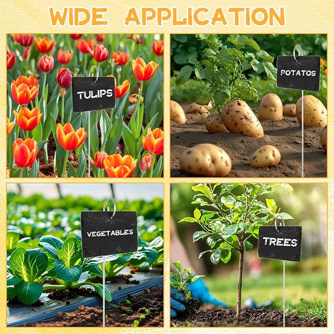 15PCS Slate Plant Markers with Stakes and Stone Chalks Garden Markers Signs Labels Hanging Slate Planter Tags for Flower Bed, Pots, Planters