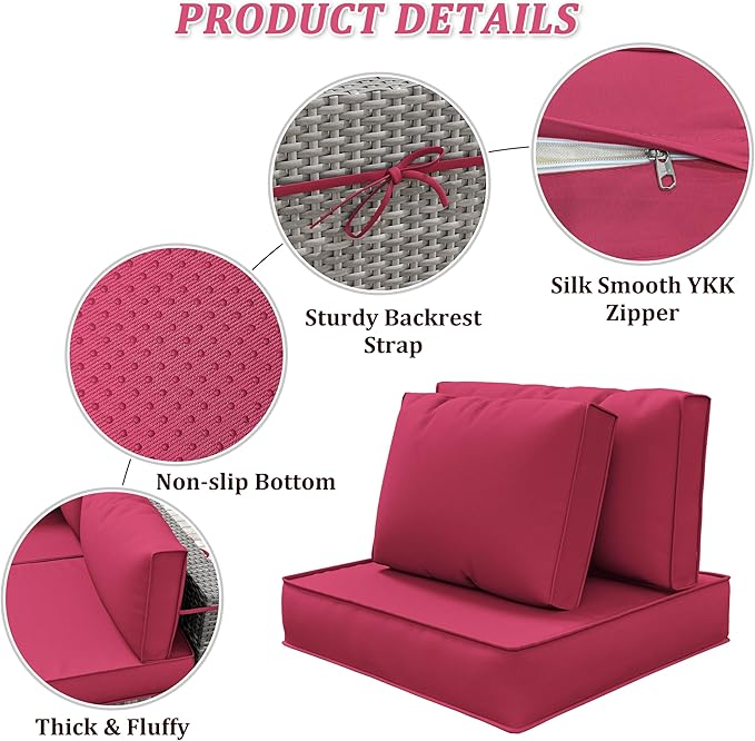 14-Piece Outdoor Cushions for Patio Furniture Thick Outdoor Chair Cushions 5" Foam High-Density Water-Resistant Deep Seat Cushion for 6-Seat Sectional Sets Liner&Cover Pink