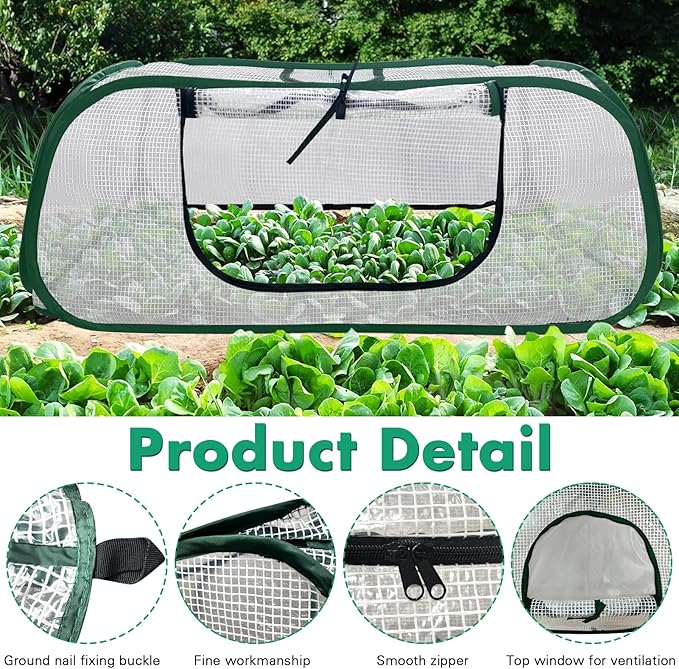 Garden Rows Accelerator Plants Cover-Garden Greenhouse with Roll-up Zipper Door,Thicker PE Cover for Indoor Outdoor Vegetable Fruits Rows - 45" L x 22" W x 16" H (White, 1 Pack)