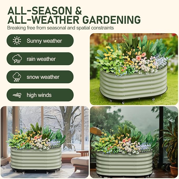 SPECILITE Self-Watering Raised Garden Bed with Wheels, Indoor/Outdoor Metal Elevated Raised Beds for Gardening, Durable Galvanized Rolling Planter Box for Vegetables, Flowers, Herbs, and Fruit