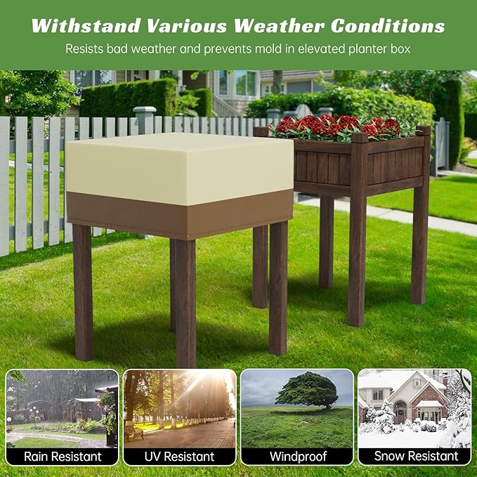 Decoroca 2’x2’ Planter Boxes Cover - Garden Covers for Raised Beds with All-Natural 600D Nylon & Water-Resistant Coating - Winter Plant Covers to Withstand Weed Seeds, Heavy Rain & Snowfall