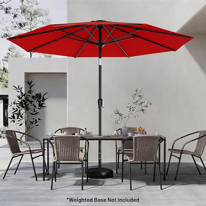 AreShark 9 FT Patio Umbrella for Outdoor, Outdoor Table Umbrella with Push Button Tilt and Crank, Outdoor Patio Umbrellas with 8 Sturdy Ribs for Market, Garden, Pool (Red)