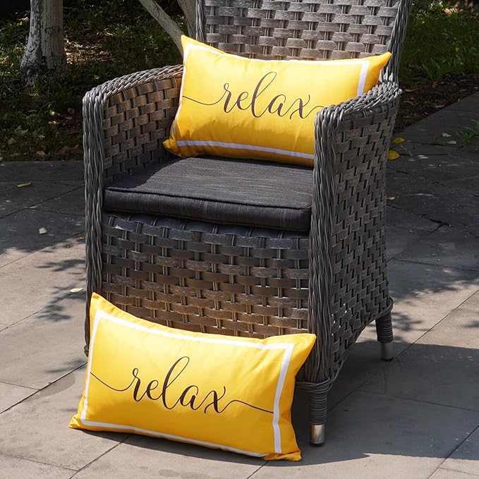 ONWAY Outdoor Waterproof Throw Pillow Covers 12x20 Set of 2 Yellow and White Relax Decorative Pillowcase for Patio Furniture Garden Couch Tent Balcony