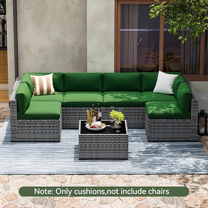 Aoxun Replacement Cushions for Outdoor Furniture, 14-Piece Outdoor Cushions for Patio Furniture, Deep Seat, Splash-Proof & Fade Resistant Couch Cushion for 6-Seat Patio Conversation Sets, Dark Green