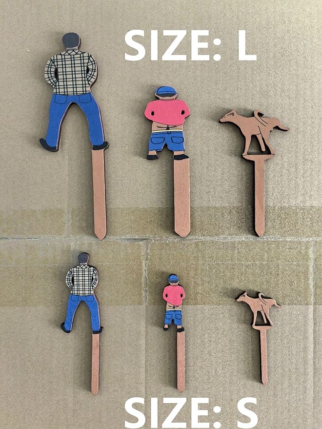 Plant Decorations for Pots, Set of 3 Funny Wood Figurines Garden Decor, Outdoor Statue Planter Hugger for Flower, Yard, Lawn Ornament, Balcony Decor (S)