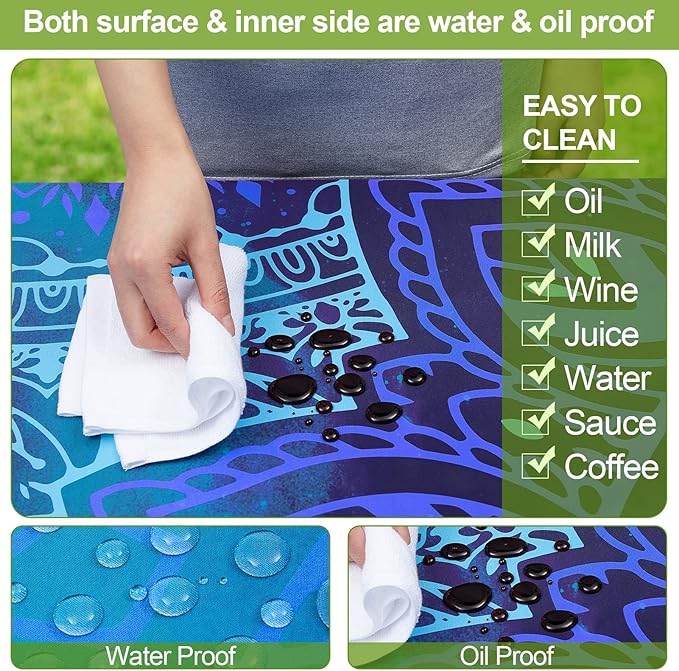 Picnic Table Cover with Bench Covers 6FT 3 Pcs Waterproof Windproof Aesthetic Camping Tablecloth with Drawstring Bag, Fitted for 6 Foot Rectangle Tables and Seats, 72 inch, Dark Blue Green