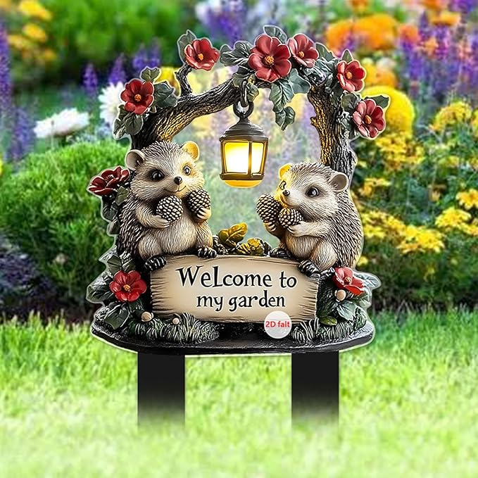 Cute Hedgehogs Garden Stake Decor, Stained Acrylic 2D Flat Animal Sign, Small Animal Ornament Indoor Outdoor Yard Lawn Pot Plant Decorative Accessories