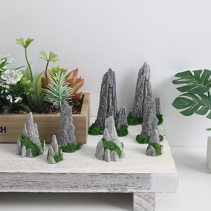 8Pcs Resin Rockery Decoration, Miniature Zen Garden Decor Mini Bonsai Rockery Statue Rockery Figurines Ornament for DIY Plant Pot Terrarium Decor