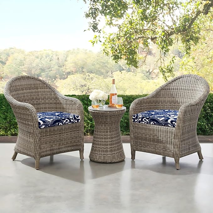 downluxe Outdoor Chair Cushions Set of 6 for Patio Furniture, Water-Resistant Patio Chair Cushions with Ties, High Density Foam Outdoor Seat Cushion, 17" X 16" X 2", Blue Carp