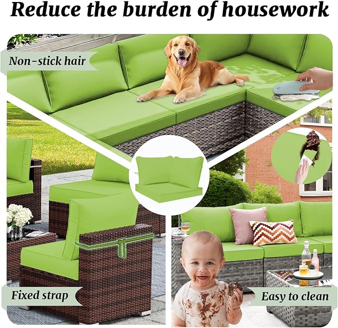 Outdoor Sectional Cushions Replacement Set, 26x26in Patio Furniture Cushions, 14 Pieces Waterproof Outdoor Couch Cushion for 6 Seat Wicker Conversation (Olive Green)