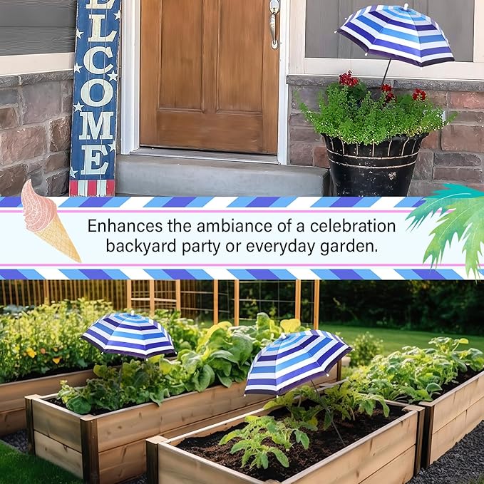 Abbylike 1 Set Plant Umbrellas for Outdoor Plants, Patriotic Garden Umbrella Shade for Potted Plants and Garden Beds Plant Cover for Sun