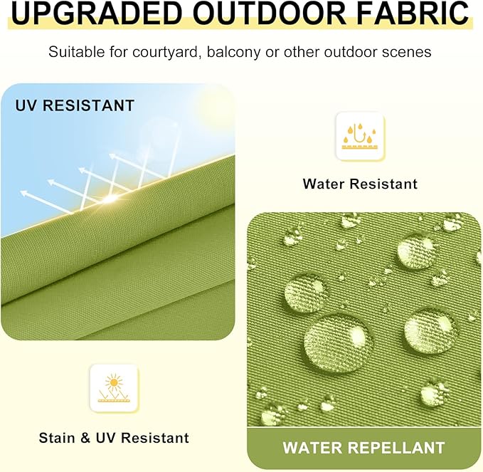 downluxe Outdoor Chair Cushions Set of 4 for Patio Furniture, Water-Resistant Patio Chair Cushions with Ties, High Density Foam Outdoor Seat Cushion, 17" X 16" X 2", Sage Green