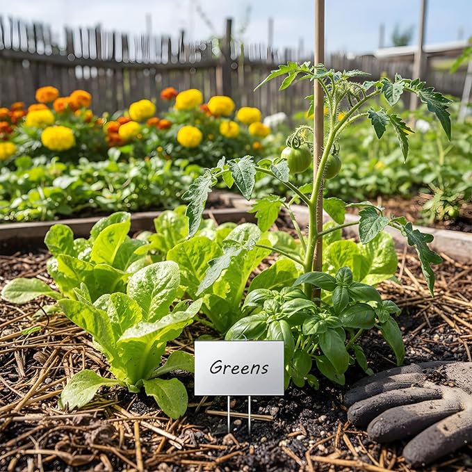 Landhoow 30 Pcs Large Garden Plant Markers Metal Plant Labels Sign 5'' x 3'' with 11'' Stake Weatherproof Waterproof Garden Sign for Outdoor Seedlings Herbs Vegetable Greenhouse, Sliver