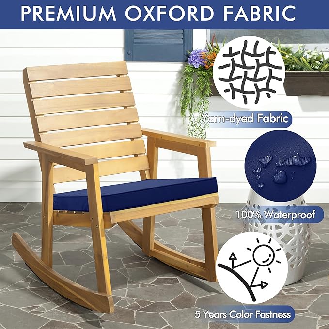 Outdoor Chair Cushions 22 x 22 Inch Water Resistant Patio Chair Cushions with Tie 3 Year Color Fastness Thick Outdoor Seat Cushion for Garden Lawn Patio Furniture Navy Set of 2