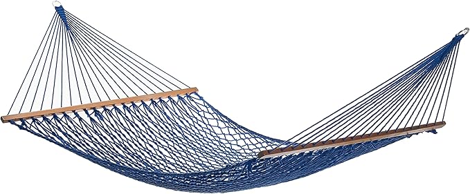 Fab Habitat Rope Recycled Polyester Hammock - Miami - Blue - Indoor/Outdoor, Quick Dry, 2 Person 400 lbs Capacity - Patio, Poolside, Backyard, Garden, Beach, Balcony - 12-14 ft Adjustable
