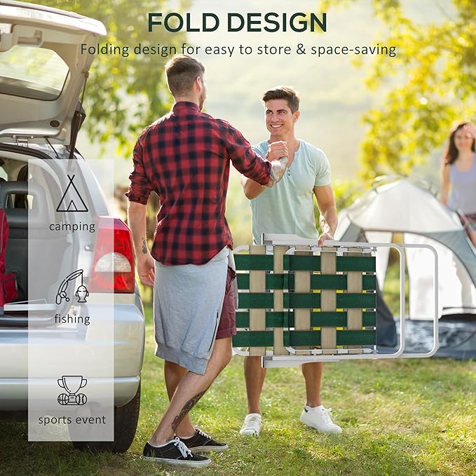 Outsunny Set of 2 Patio Folding Chairs, Classic Outdoor Camping Chairs, Portable Lawn Chair Set for Camping, Garden, Pool, Beach, Backyard with Armrests, Green