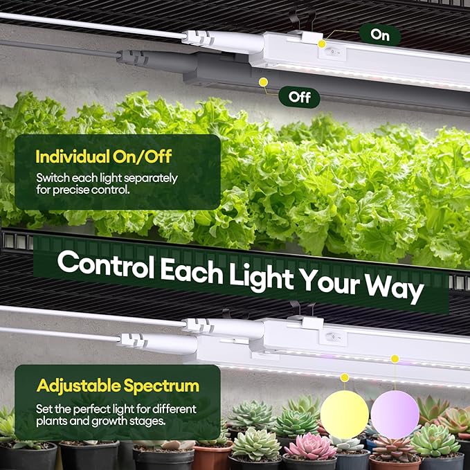 Plant Grow Light 1ft, Tunable Full Spectrum LED Grow Light Strips 28W (4 x 7W), T5 Growing Lamp for Indoor Plants, Greenhouse, High PPFD, 4-Pack