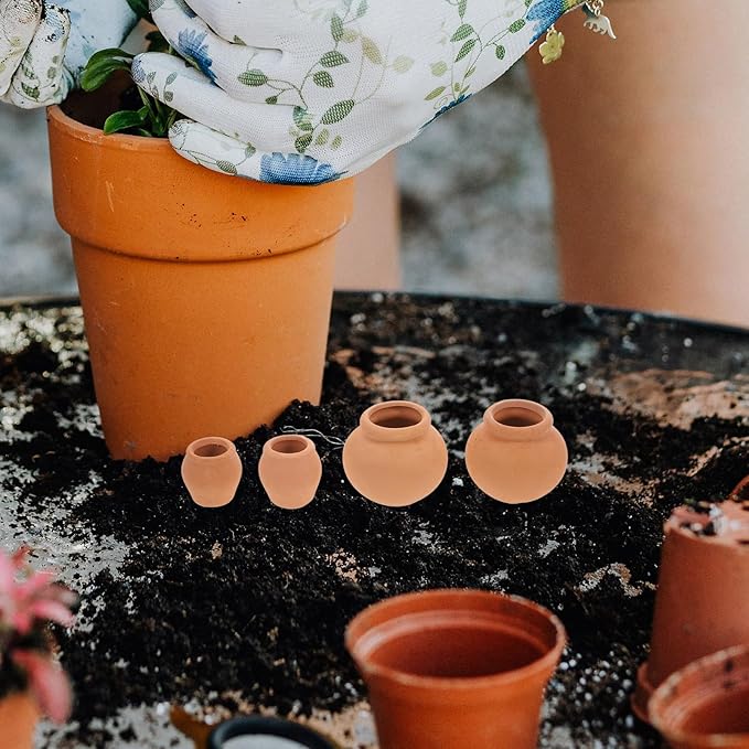 POPETPOP Mini Terracotta Succulent Pots 4-Pack Small Breathable Clay for Succulent Plants Fairy Gardens and Plant Propagation 0.87 Inch