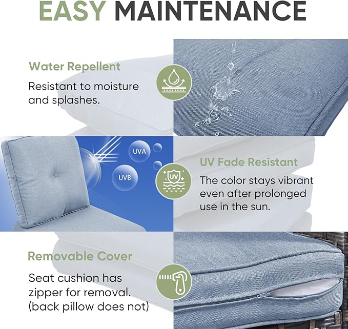 Outdoor Cushion Set of 4, Waterproof Outdoor Seat Cushions 25x22, Patio Chair Cushions for Outdoor Furniture, Couch Cushion Replacement, Include 4 Back & 4 Seat Cushions, Light Blue