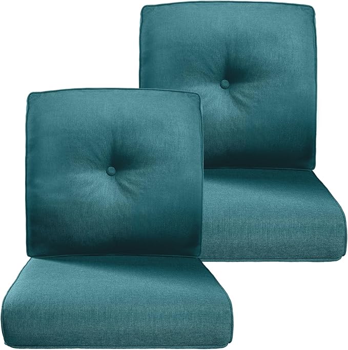 Belord Luxury 4" Thick Outdoor Cushion 2 Set - 22 x24 Inch 28D Sponge Filling Fade-Resistant Chair Cushion, Spill Proof Removable Patio Furniture Replacement Cushions for Sofa Bench - Peacock Blue