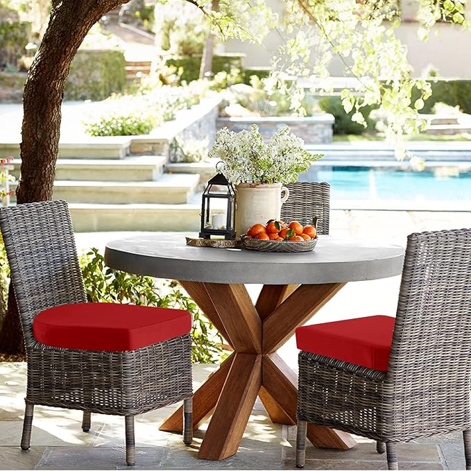 idee-home Outdoor Chair Cushions Set of 4, Thick 17" x 17" x 2" Outdoor Seat Cushions Patio Furniture Waterproof with Ties, Dining Pads